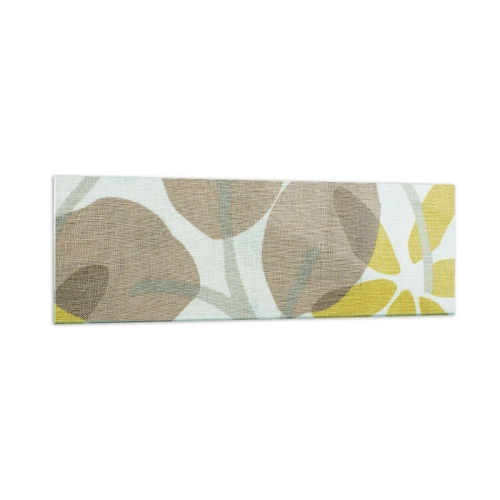 Cuadro sobre vidrio - Impresiones sobre Vidrio - Hojas abstractas en tonos beige y amarillo. - 160x50cm - Composición a pleno sol - Decoración de pared moderna para salón y dormitorio ARTTOR
