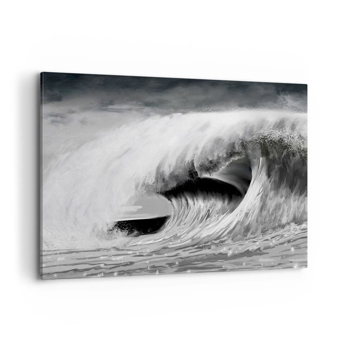 Cuadro sobre lienzo - Impresión de Imagen - Ola oceánica dramática en monocromo - 100x70cm - La ira del océano - Decoración de pared moderna para salón y dormitorio ARTTOR