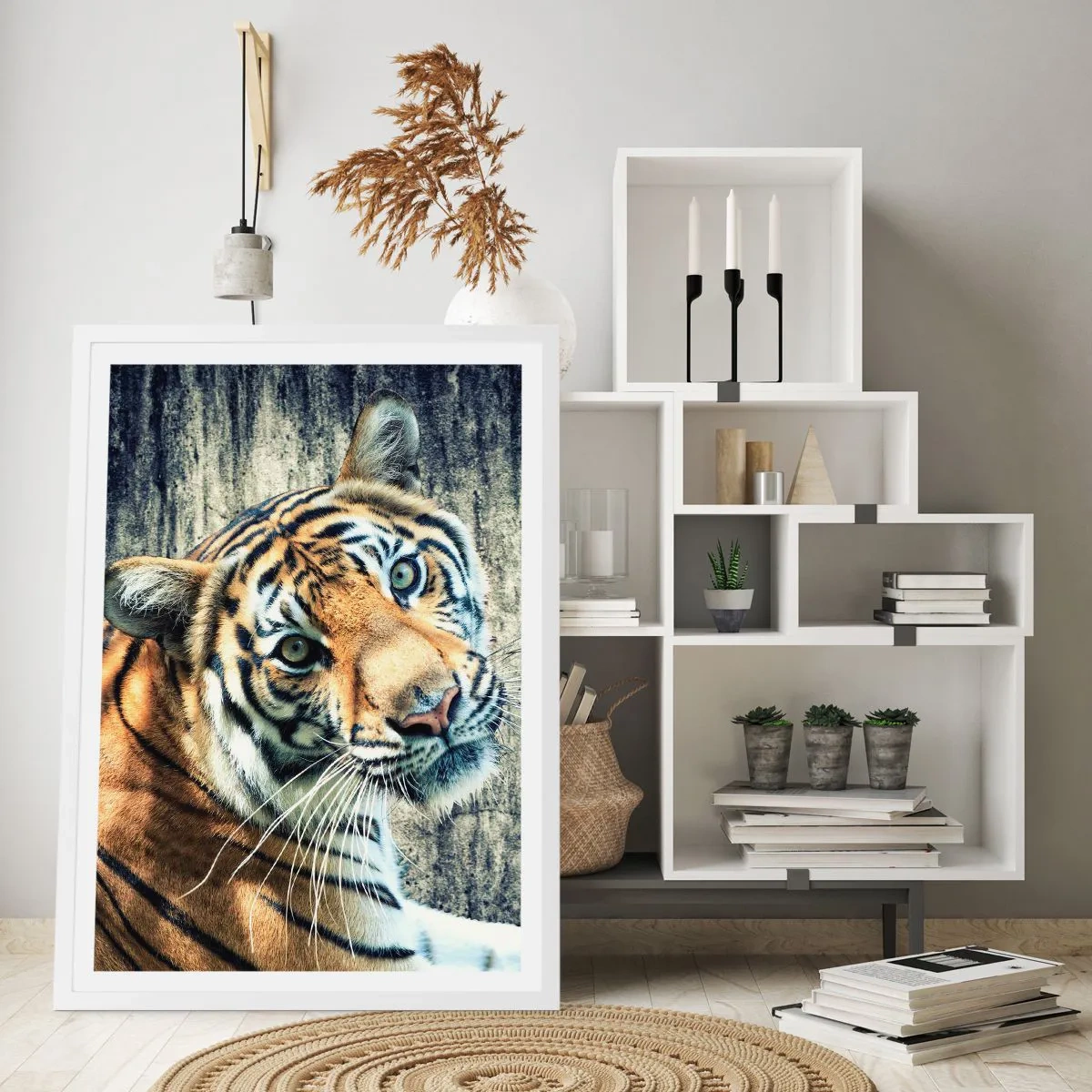 Póster en marco blanco - Retrato en corrientes de luz - 61x91 cm