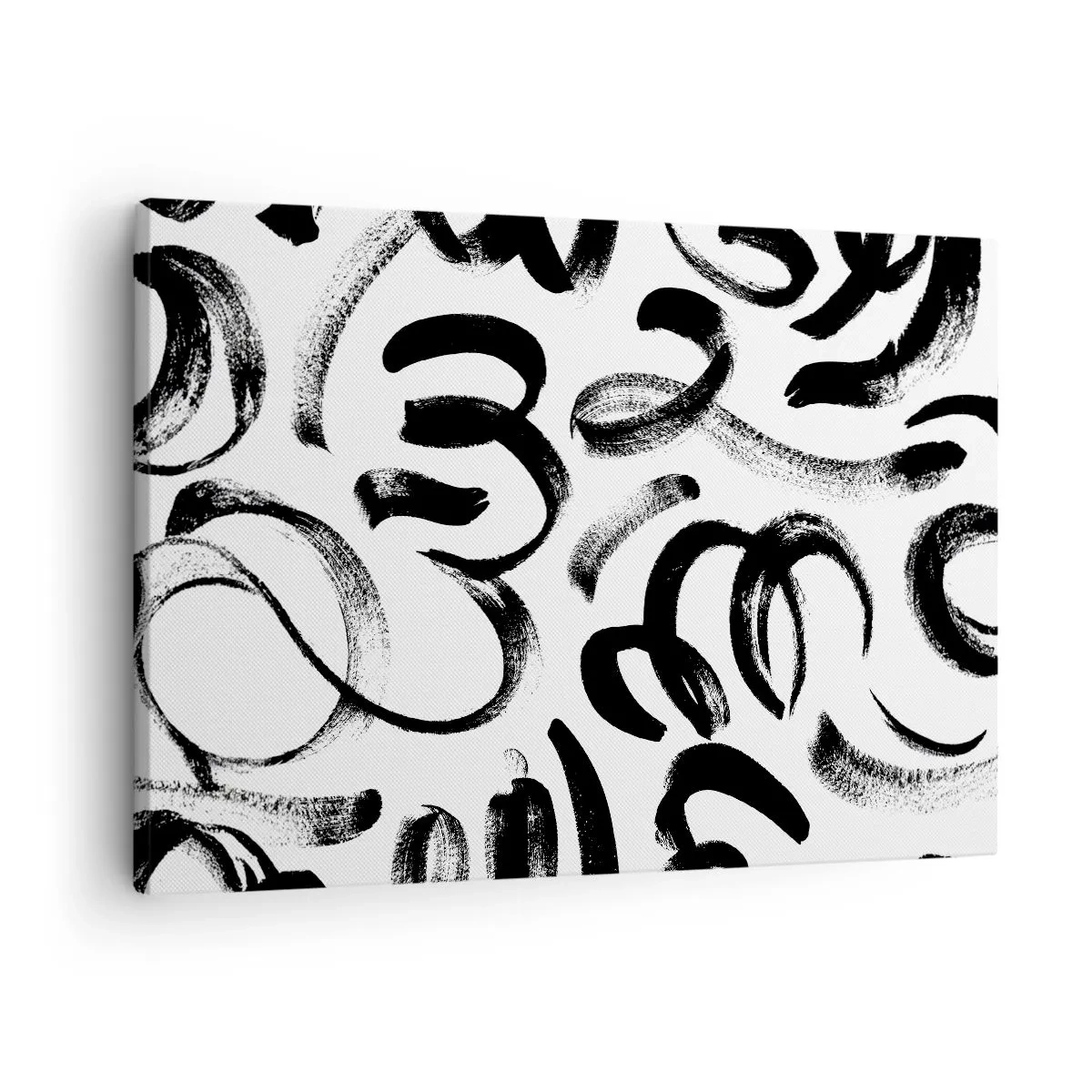 Cuadro sobre lienzo - Impresión de Imagen - Pinceladas abstractas negras sobre fondo blanco - 70x50cm - Negro sobre blanco - Decoración de pared moderna para salón y dormitorio ARTTOR