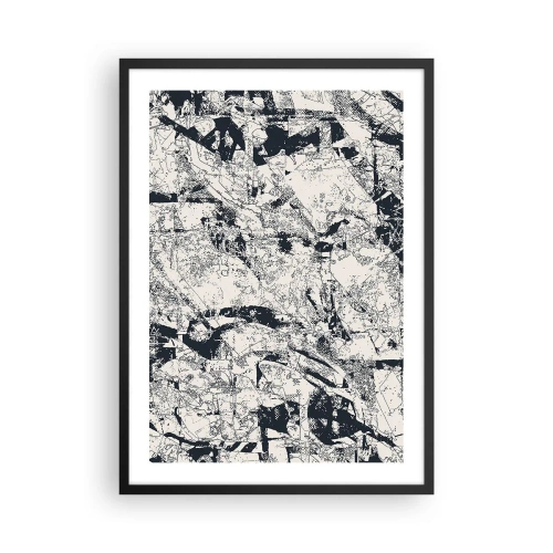 Póster en marco negro - Composición abstracta con textura en blanco y negro - 50x70cm - La interpenetración de los opuestos - Decoración de pared moderna para salón y dormitorio ARTTOR