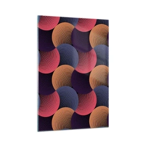 Cuadro sobre vidrio - Impresiones sobre Vidrio - Círculos geométricos en tonos rosa, morado y dorado. - 70x100cm - En un ritmo circular - Decoración de pared moderna para salón y dormitorio ARTTOR