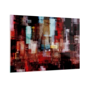 Cuadro sobre vidrio - Impresiones sobre Vidrio - Composición geométrica abstracta en tonos rojos. - 100x70cm - Confusión y desconcierto - Decoración de pared moderna para salón y dormitorio ARTTOR
