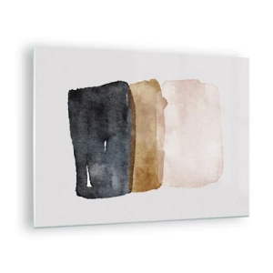Cuadro sobre vidrio - Impresiones sobre Vidrio - Manchas abstractas en tonos negros, marrones y beige - 70x50cm - Una composición de colores tierra - Decoración de pared moderna para salón y dormitorio ARTTOR