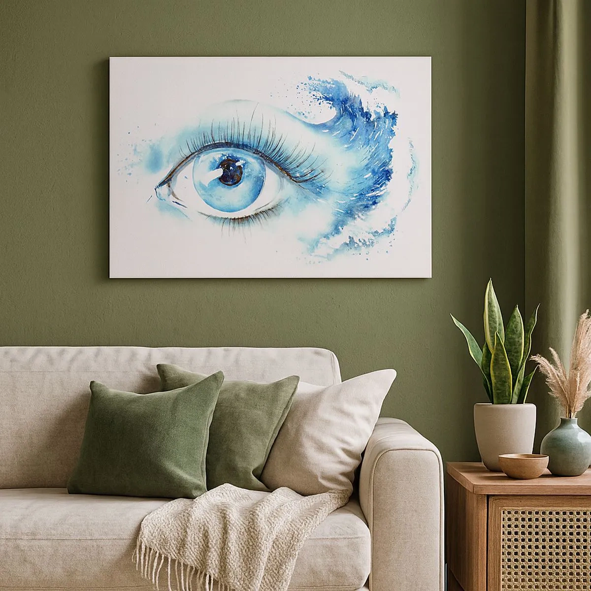 Cuadro sobre lienzo - Impresión de Imagen - Acuarela artística de un ojo con una onda dinámica. - 70x50cm - Sumérgete en el azul de tu mirada - Decoración de pared moderna para salón y dormitorio ARTTOR