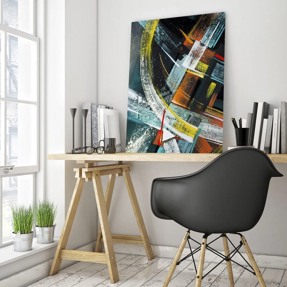 Cuadro sobre vidrio - Impresiones sobre Vidrio - Pinceladas abstractas coloridas - 70x100cm - La energía del movimiento - Decoración de pared moderna para salón y dormitorio ARTTOR