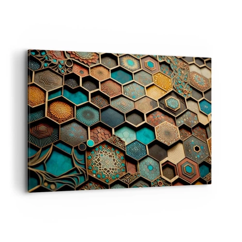 Cuadro sobre lienzo - Impresión de Imagen - Adornos coloridos en patrones hexagonales. - 120x80cm - Ornamentos árabes - Decoración de pared moderna para salón y dormitorio ARTTOR