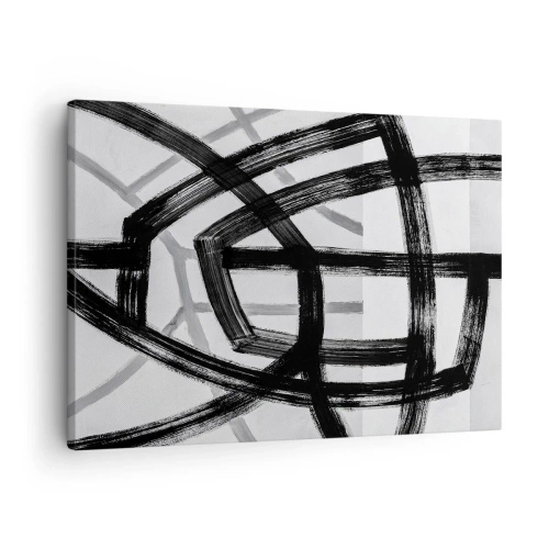 Cuadro sobre lienzo - Impresión de Imagen - Líneas abstractas en blanco y negro que se cruzan sobre un fondo claro - 70x50cm - Construir profundidad - Decoración de pared moderna para salón y dormitorio ARTTOR