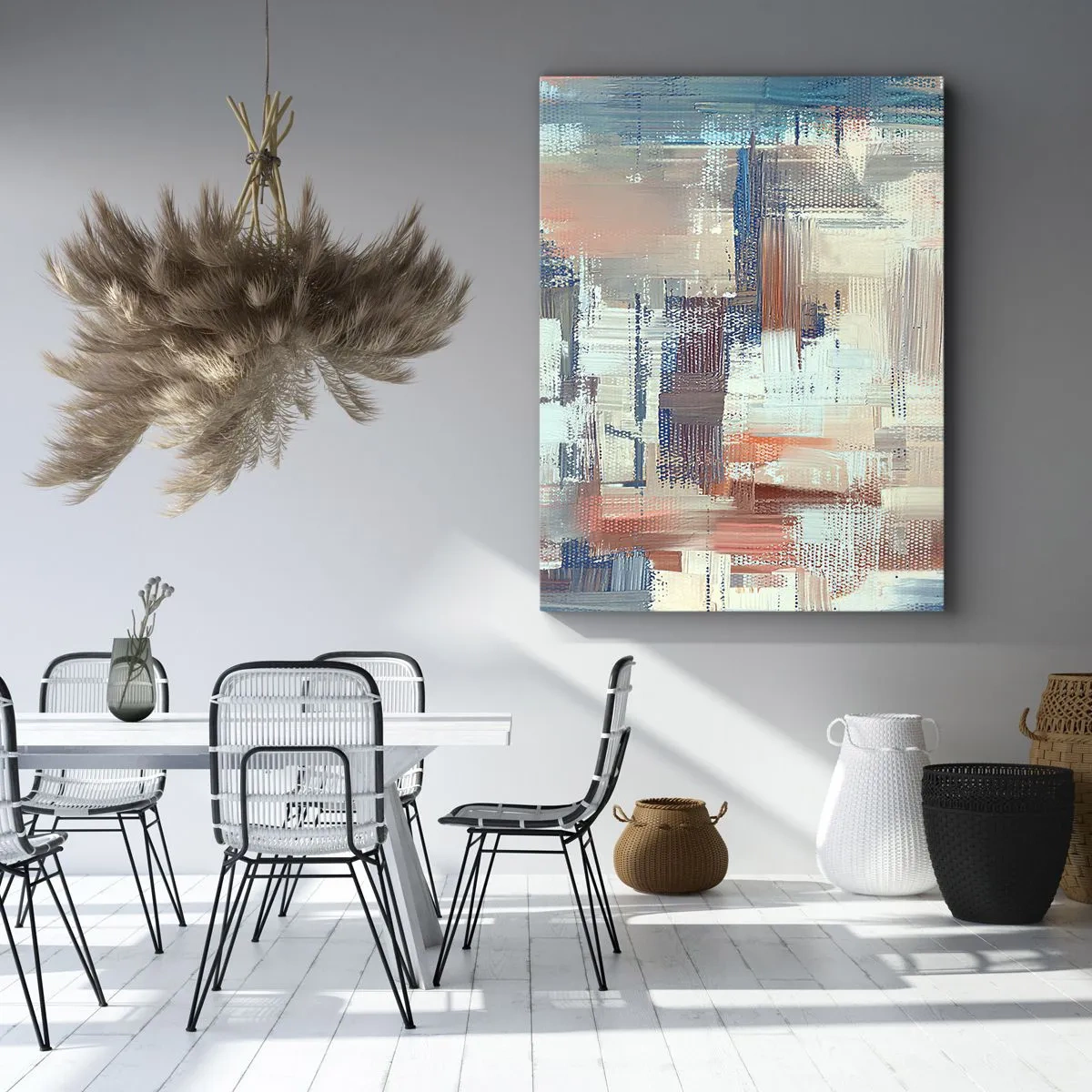 Cuadro sobre lienzo - Impresión de Imagen - Composición abstracta en tonos azules y beige. - 50x70cm - Alcanzando la luz - Decoración de pared moderna para salón y dormitorio ARTTOR