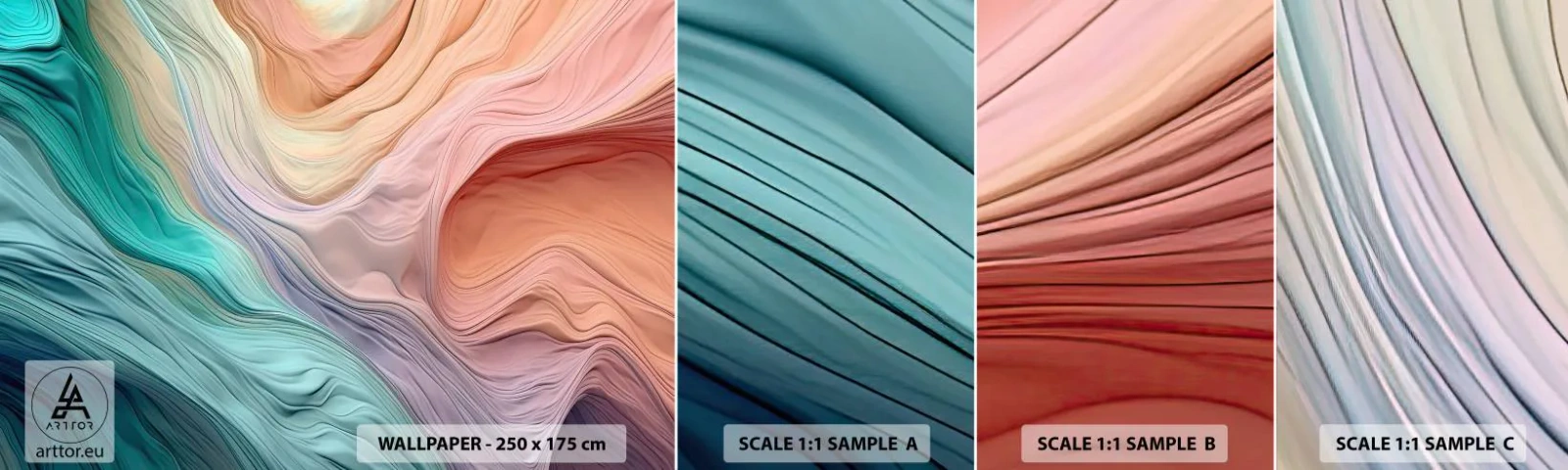 Muestra de fotomural autoadhesivo Deluxe Sticker - Ola arco iris - pasteles, Abstracción, Textura - 100x30 cm