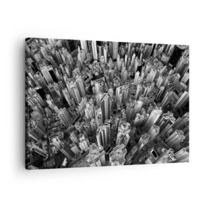 Cuadro sobre lienzo - Impresión de Imagen - Vista aérea de la ciudad en blanco y negro - 70x50cm - Cada vez más alto - Decoración de pared moderna para salón y dormitorio ARTTOR