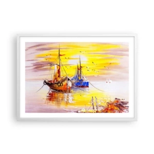 Póster en marco blanco - Un merecido descanso en el puerto - 70x50 cm