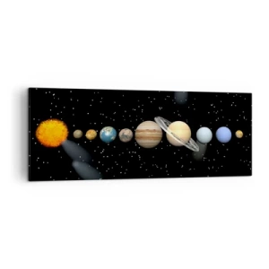 Cuadro sobre lienzo - Impresión de Imagen - El sistema solar con planetas sobre un fondo de estrellas en el espacio. - 140x50cm - Los planetas en armonía - Decoración de pared moderna para salón y dormitorio ARTTOR