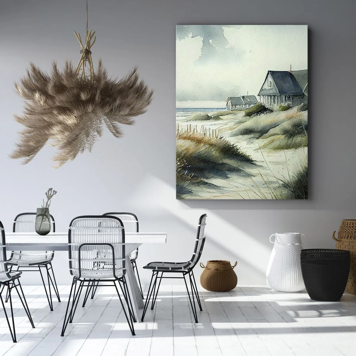 Cuadro sobre lienzo - Impresión de Imagen - Una casa junto al mar rodeada de césped y con vistas al mar. - 70x100cm - Lejos del bullicio - Decoración de pared moderna para salón y dormitorio ARTTOR