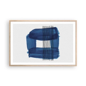 Póster en marco roble claro - Composición azul y negra - 91x61 cm