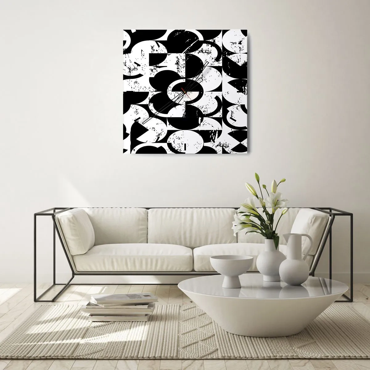 Reloj de pared - Reloj de vidrio - El blanco es blanco y el negro es negro - 30x30 cm