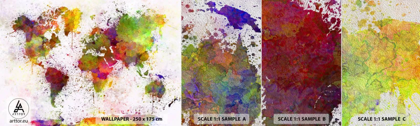 Muestra de fotomural Premium Sand - De alguna manera, simplemente quedó así - Mapa del mundo, Continentes, Pedazo - 100x30 cm