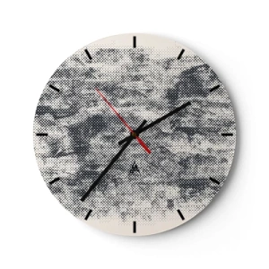 Reloj de pared - Reloj de vidrio - Textura en blanco y negro con efecto de malla rasterizada - 30x30cm - Composición brumosa - Decoración de pared moderna para salón, cocina y dormitorio ARTTOR