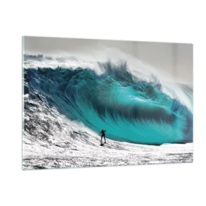 Cuadro sobre vidrio - Impresiones sobre Vidrio - Un surfista frente a una ola enorme - 120x80cm - Reto aceptado - Decoración de pared moderna para salón y dormitorio ARTTOR