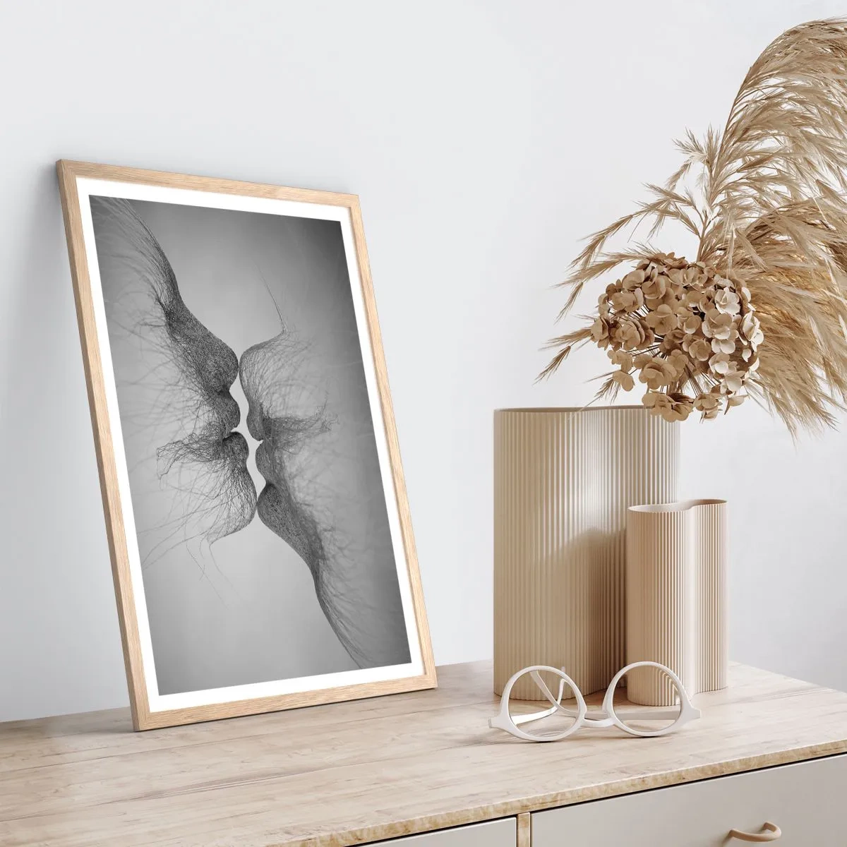 Póster en marco roble claro - Beso del viento - 70x100 cm