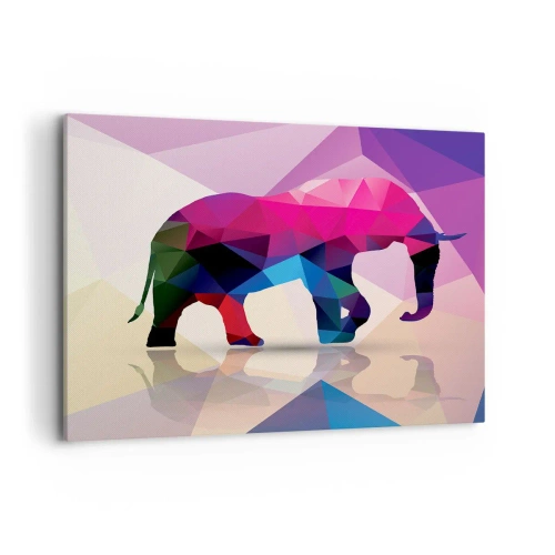Cuadro sobre lienzo - Impresión de Imagen - Silueta geométrica de un elefante en colores vivos. - 120x80cm - Dinosaurio de cristal - Decoración de pared moderna para salón y dormitorio ARTTOR