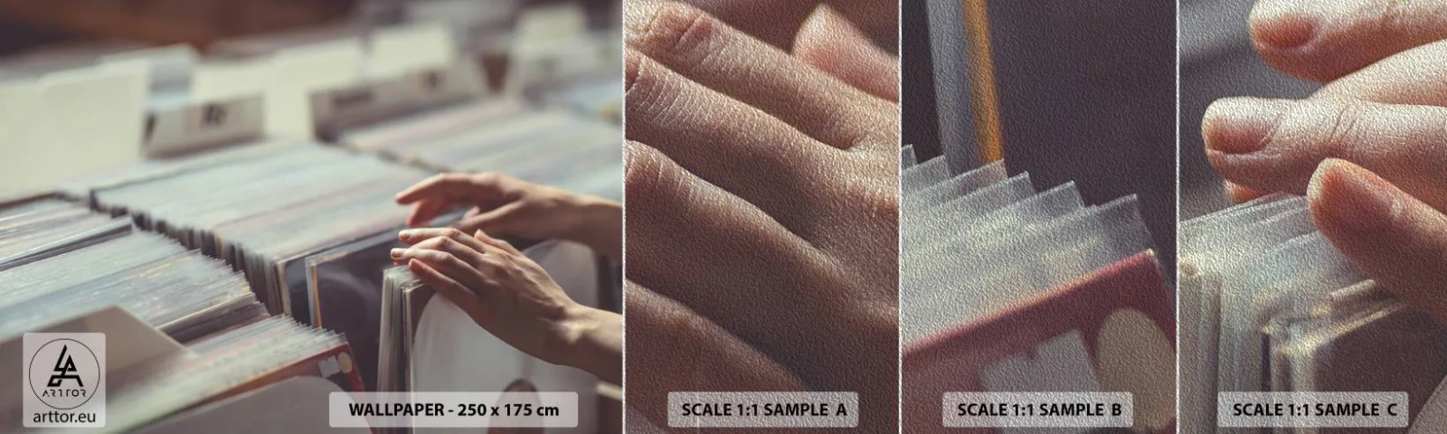 Muestra de fotomural Premium Sand - En busca de emociones - Vinilo, Música, Tienda de música - 100x30 cm