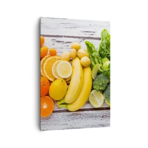 Cuadro sobre lienzo - Impresión de Imagen - Frutas y verduras coloridas sobre un fondo de madera - 70x100cm - ¿No es suficiente? - Decoración de pared moderna para salón y dormitorio ARTTOR
