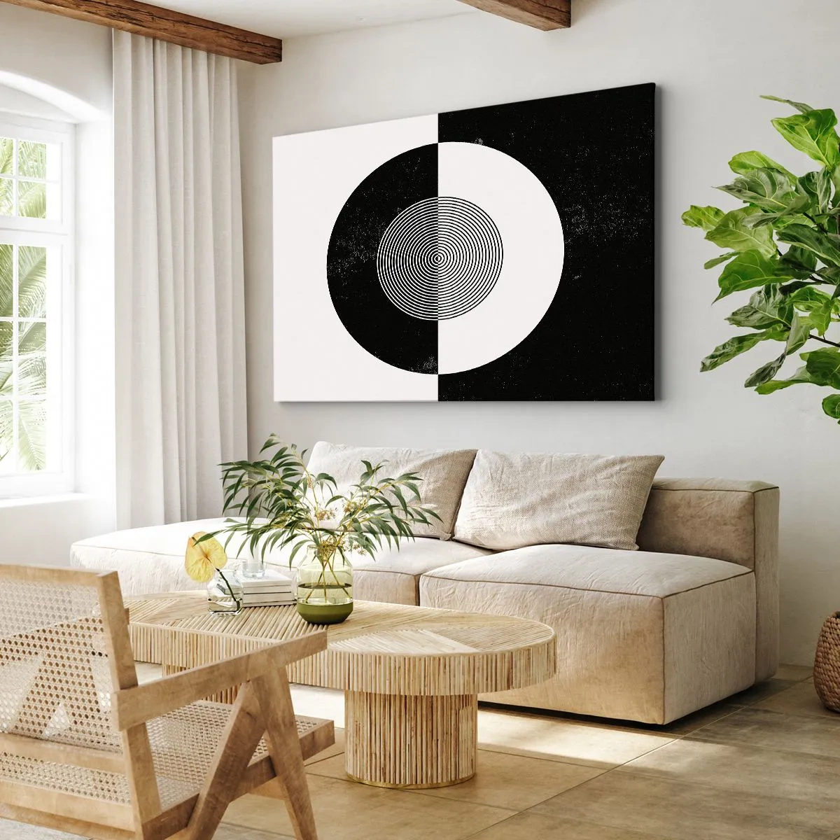 Cuadro sobre lienzo - Impresión de Imagen - Patrón gráfico en blanco y negro contrastante - 70x50cm - Armonía en blanco y negro - Decoración de pared moderna para salón y dormitorio ARTTOR