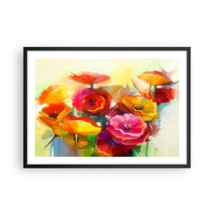 Póster en marco negro - Flores abstractas coloridas sobre un fondo claro - 70x50cm - No solo rojo - Decoración de pared moderna para salón y dormitorio ARTTOR