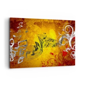 Cuadro sobre lienzo - Impresión de Imagen - Notas musicales abstractas sobre un fondo colorido con adornos. - 100x70cm - Deja que la música fluya - Decoración de pared moderna para salón y dormitorio ARTTOR