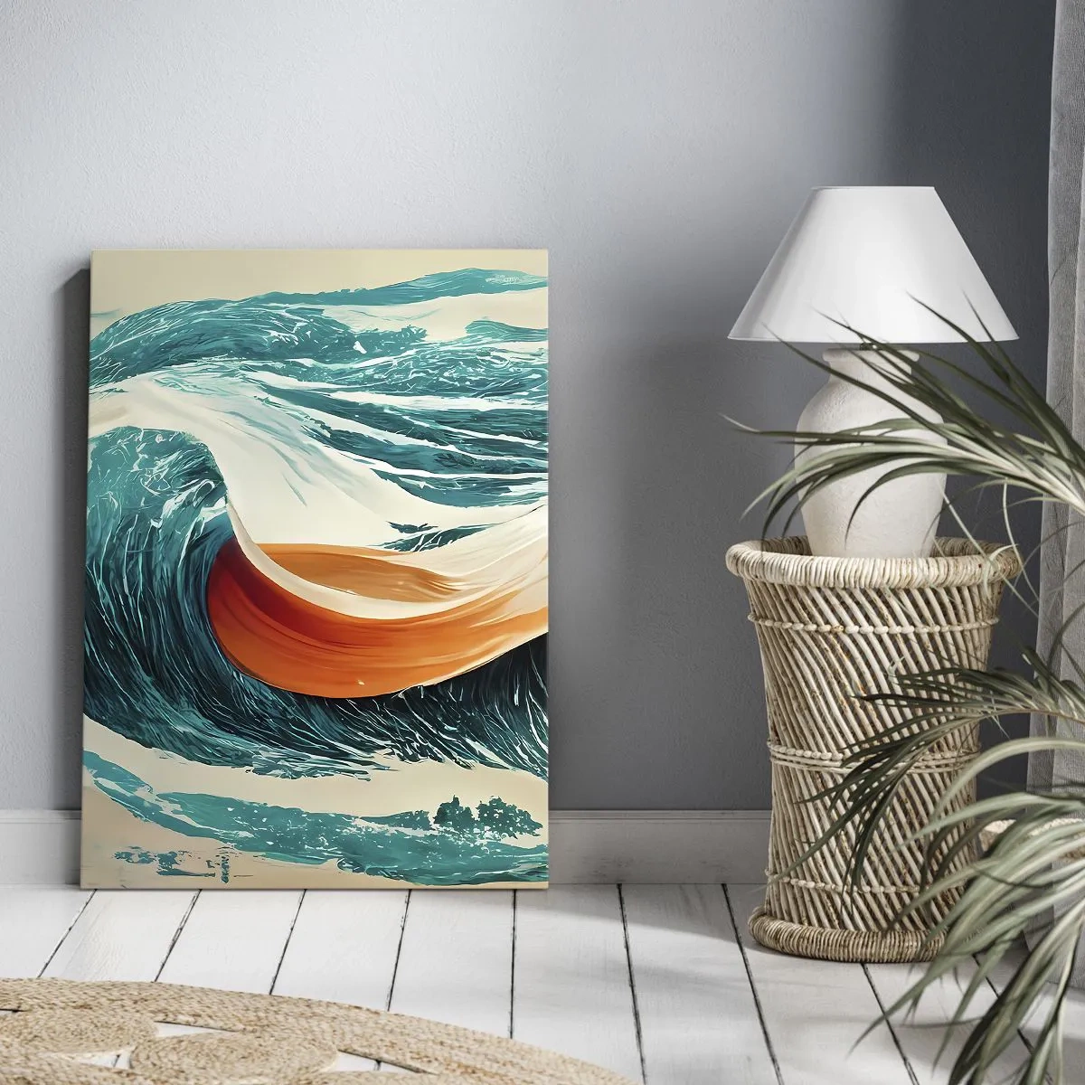 Cuadro sobre lienzo - Impresión de Imagen - Olas marinas dinámicas con cinta abstracta - 50x70cm - El sueño de un surfista - Decoración de pared moderna para salón y dormitorio ARTTOR