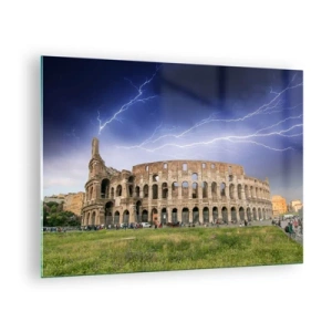 Cuadro sobre vidrio - Impresiones sobre Vidrio - El Coliseo de Roma durante una tormenta eléctrica - 70x50cm - Arena de guerreros - Decoración de pared moderna para salón y dormitorio ARTTOR