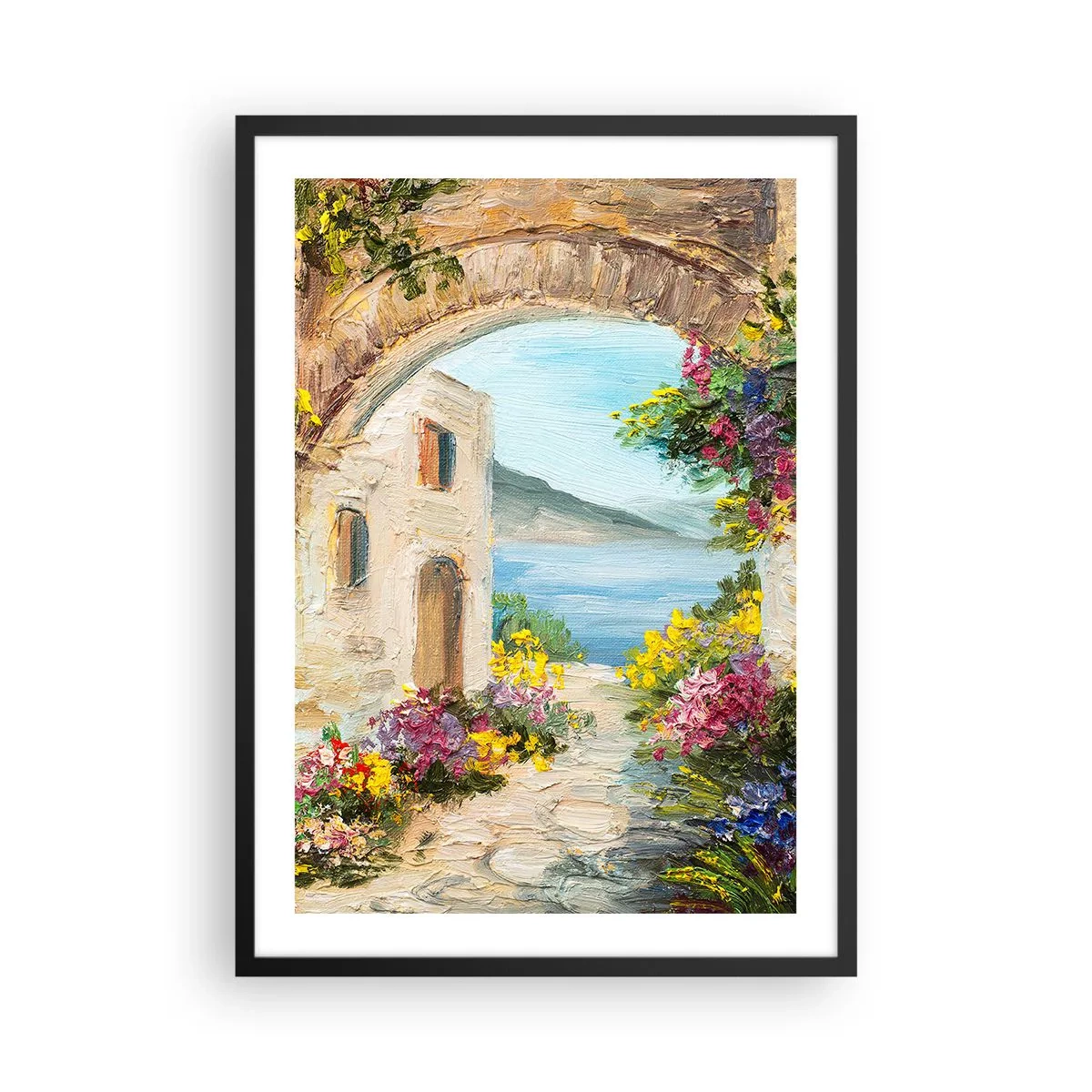 Póster en marco negro - Arco de piedra con vistas al mar - 50x70cm - El encanto del paisaje costero - Decoración de pared moderna para salón y dormitorio ARTTOR