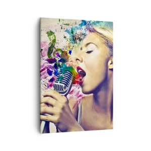 Cuadro sobre lienzo - Impresión de Imagen - Retrato artístico de una mujer cantando con efectos coloridos. - 50x70cm - Pinta el mundo con tu voz - Decoración de pared moderna para salón y dormitorio ARTTOR