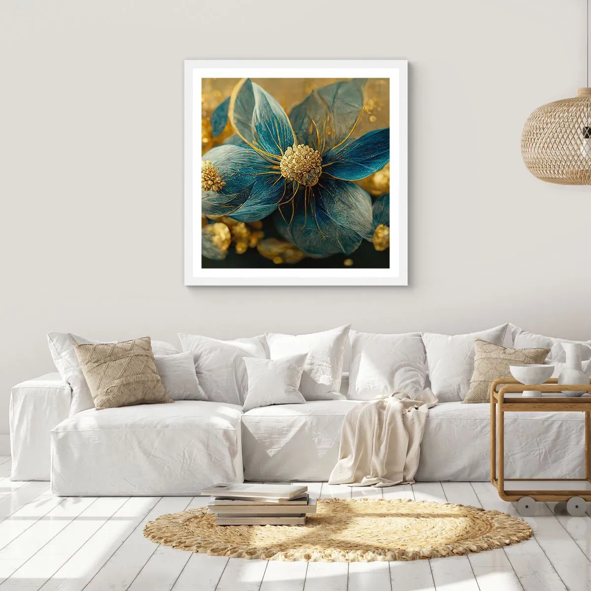 Póster en marco blanco - Flor de oro - 60x60 cm
