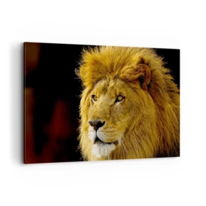 Cuadro sobre lienzo - Impresión de Imagen - Retrato de un león con una melena majestuosa sobre un fondo oscuro - 120x80cm - Retrato de un rey - Decoración de pared moderna para salón y dormitorio ARTTOR