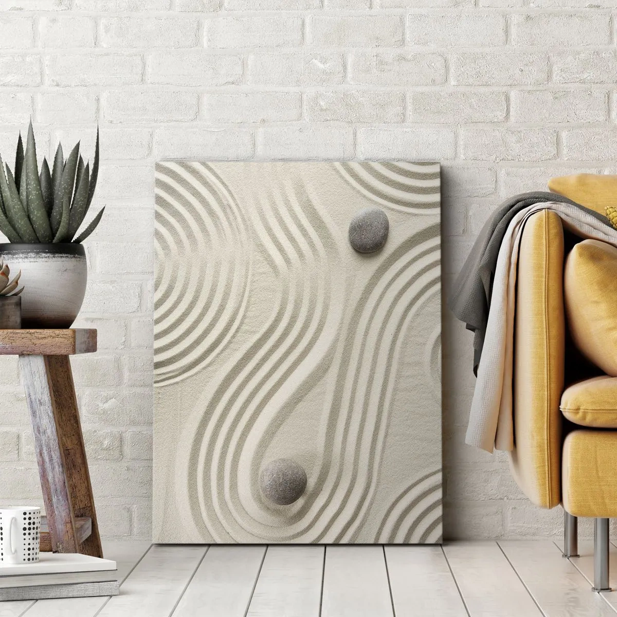 Cuadro sobre lienzo - Impresión de Imagen - Diseño zen minimalista con arena y piedras. - 80x120cm - Un toque de calidez - Decoración de pared moderna para salón y dormitorio ARTTOR
