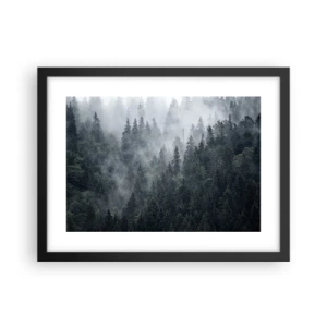Póster en marco negro - Amanecer en el bosque - 40x30 cm
