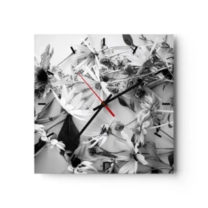Reloj de pared - Reloj de vidrio - Arreglos florales en blanco y negro en un sutil estilo artístico. - 30x30cm - Un no ramo de flores - Decoración de pared moderna para salón y dormitorio ARTTOR