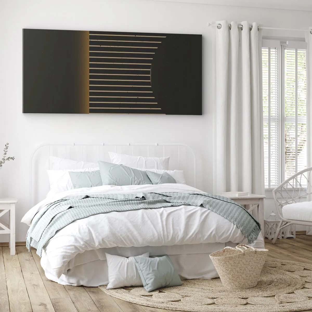 Cuadro sobre lienzo - Impresión de Imagen - Patrón geométrico con rayas sobre fondo oscuro. - 140x50cm - Explorar la oscuridad - Decoración de pared moderna para salón y dormitorio ARTTOR