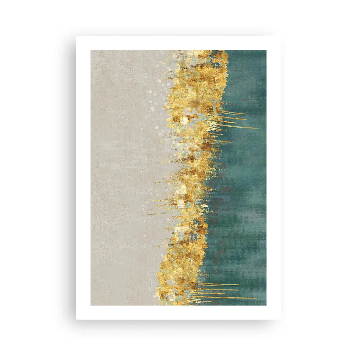 Póster - Una composición abstracta de oro, beige y verde. - 50x70cm - La frontera dorada - Decoración de pared moderna para salón y dormitorio ARTTOR