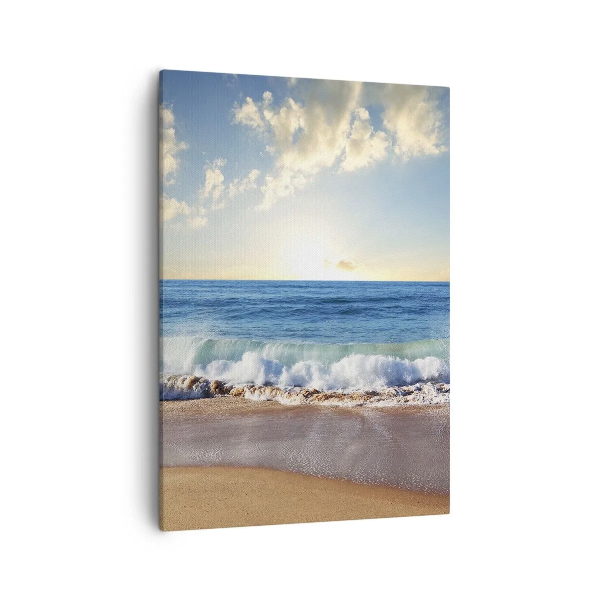 Cuadro sobre lienzo - Impresión de Imagen - Una playa soleada con olas rompiendo en la orilla. - 50x70cm - Movimiento y quietud al mismo tiempo - Decoración de pared moderna para salón y dormitorio ARTTOR