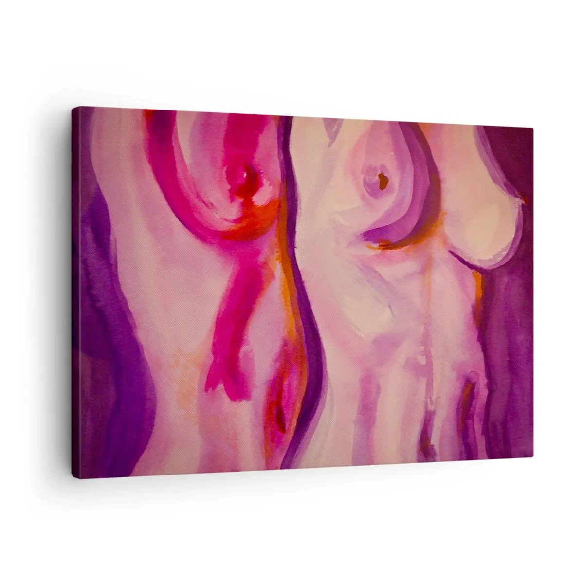 Cuadro sobre lienzo - Impresión de Imagen - Una interpretación abstracta de la silueta femenina en tonos rosas y morados. - 70x50cm - Una oda a la feminidad - Decoración de pared moderna para salón y dormitorio ARTTOR