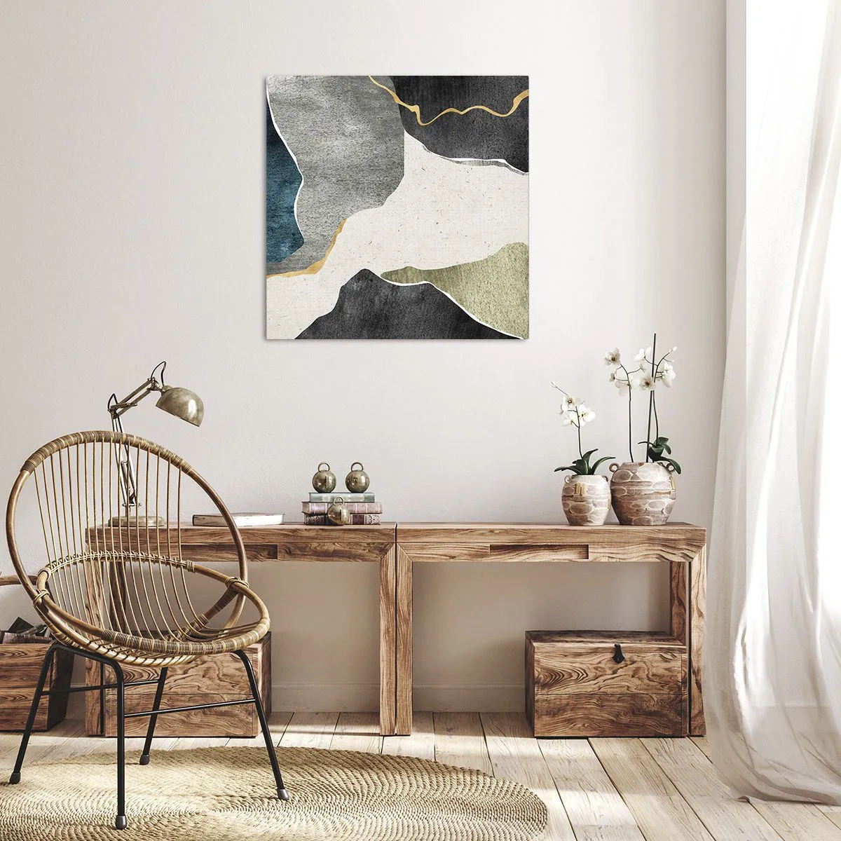 Cuadro sobre lienzo - Impresión de Imagen - Composición en mosaico con una hebra de oro - 60x60 cm