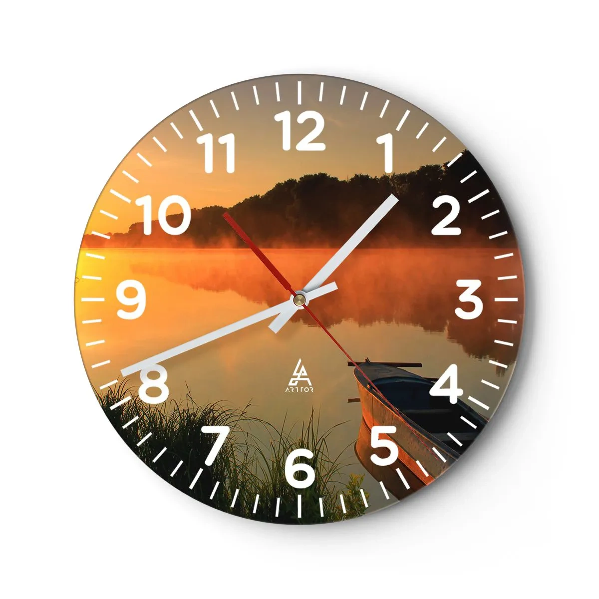 Reloj de pared - Reloj de vidrio - Amanecer sobre el agua como la superficie de un espejo - 40x40 cm