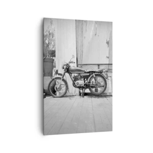 Cuadro sobre lienzo - Impresión de Imagen - Fotografía en blanco y negro de una motocicleta clásica. - 80x120cm - Los clásicos por encima de todo - Decoración de pared moderna para salón y dormitorio ARTTOR