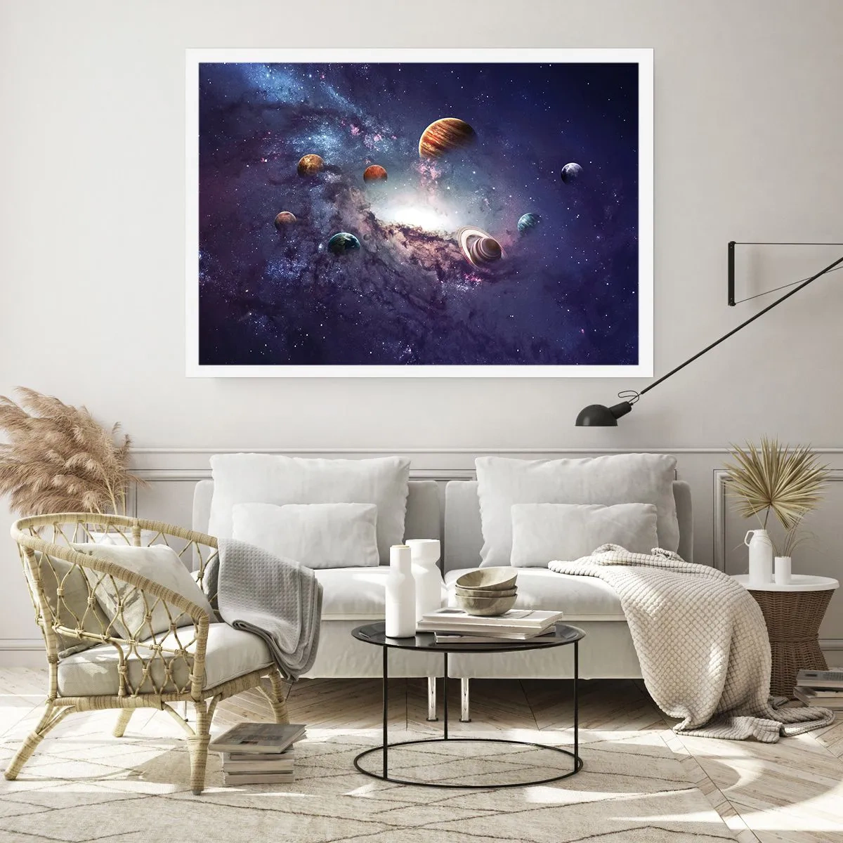 Póster - Planetas en una galaxia con una nebulosa al fondo - 100x70cm - La danza alrededor del Sol - Decoración de pared moderna para salón y dormitorio ARTTOR