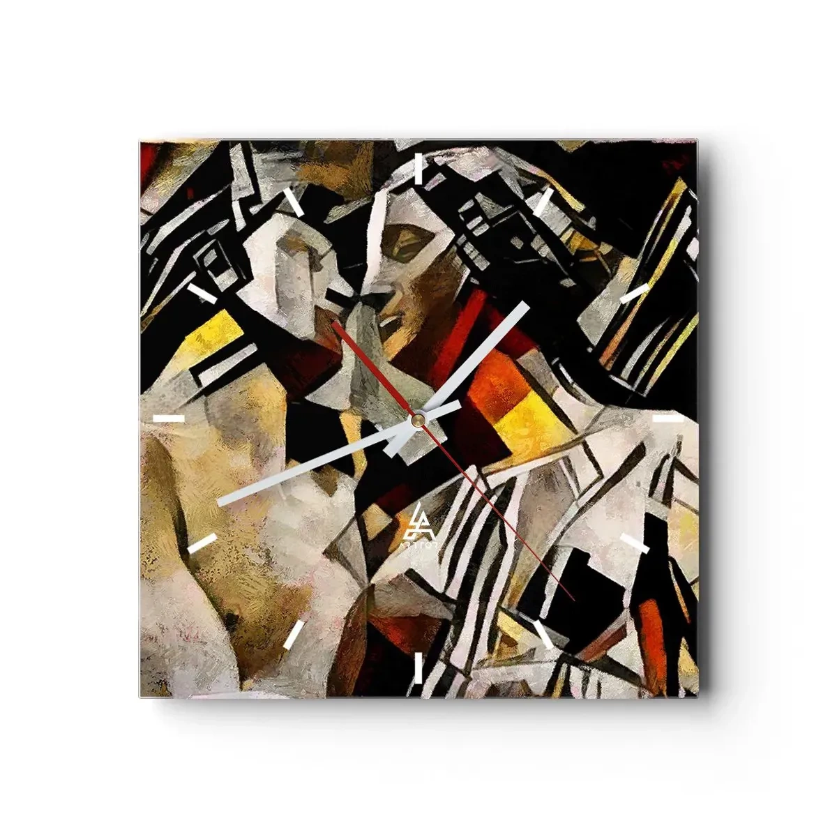 Reloj de pared - Reloj de vidrio - Composición abstracta con siluetas en forma dinámica. - 30x30cm - Un beso escultural - Decoración de pared moderna para salón y dormitorio ARTTOR