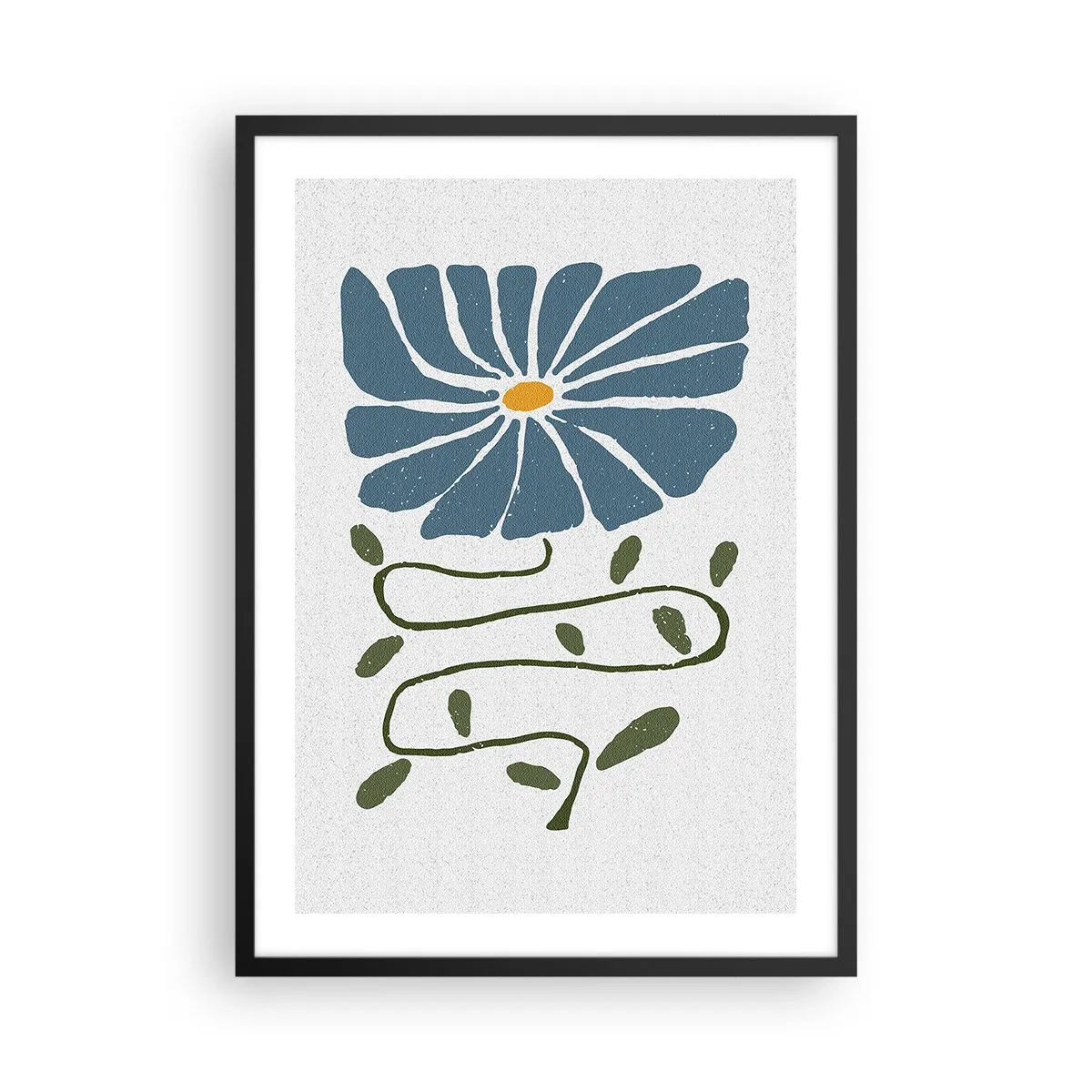 Póster en marco negro - Una flor azul con un tallo sinuoso sobre un fondo claro. - 50x70cm - De ramita a flor - Decoración de pared moderna para salón y dormitorio ARTTOR