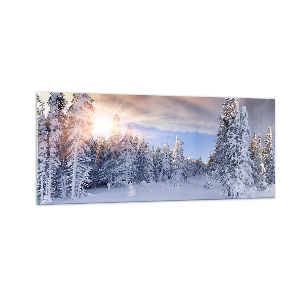 Cuadro sobre vidrio - Impresiones sobre Vidrio - Un espectáculo de naturaleza nevada - 100x40 cm
